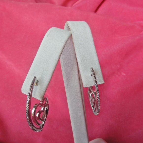 SUN 925 Sterling SILVER HEARTS DIAMONDS EARRINGS - Picture 11 of 15